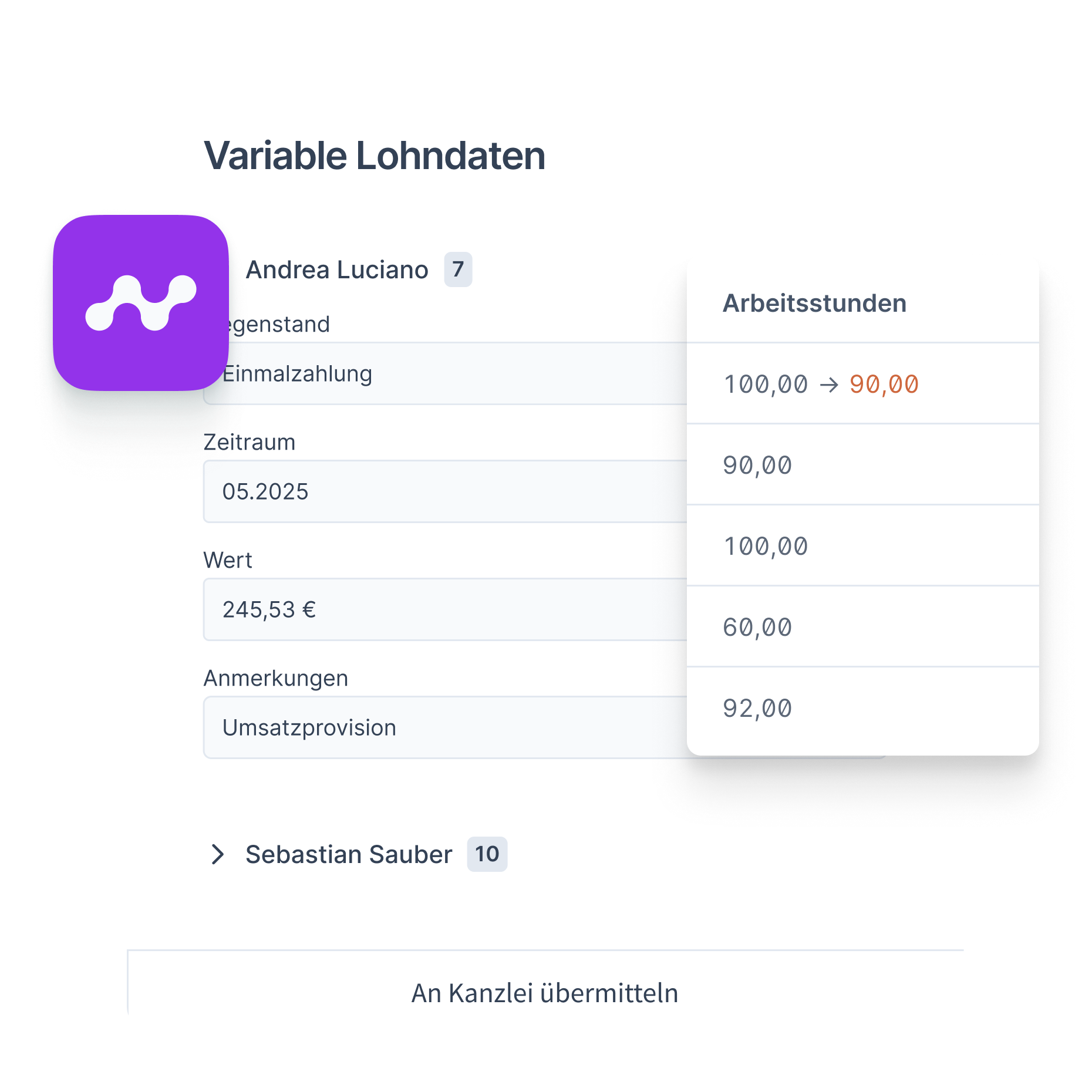 Screenshot von Fastdocs Bewegungsdaten.
